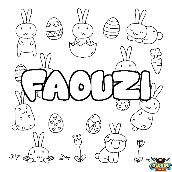 Coloring page first name FAOUZI - Easter background