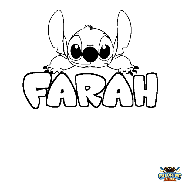 Coloring page first name FARAH - Stitch background