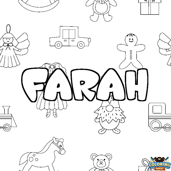 Coloring page first name FARAH - Toys background