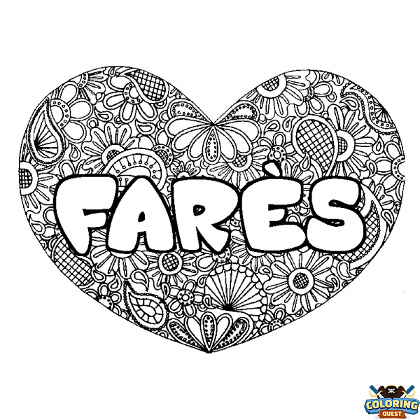 Coloring page first name FAR&Egrave;S - Heart mandala background