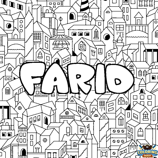 Coloring page first name FARID - City background