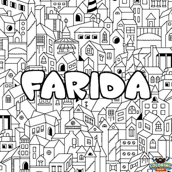 Coloring page first name FARIDA - City background