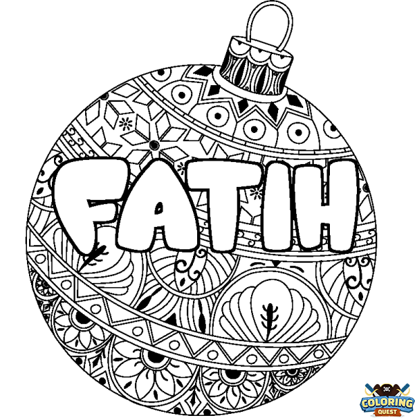 Coloring page first name FATIH - Christmas tree bulb background