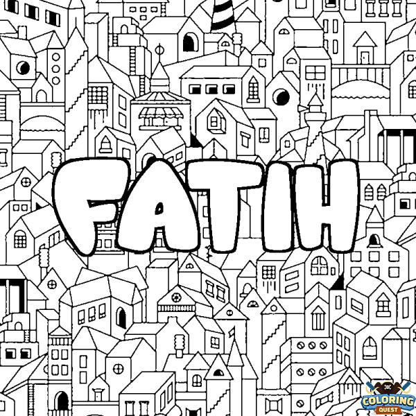 Coloring page first name FATIH - City background