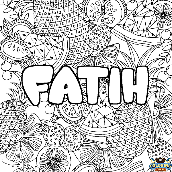 Coloring page first name FATIH - Fruits mandala background