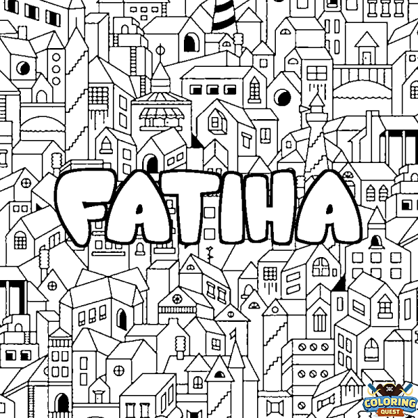 Coloring page first name FATIHA - City background