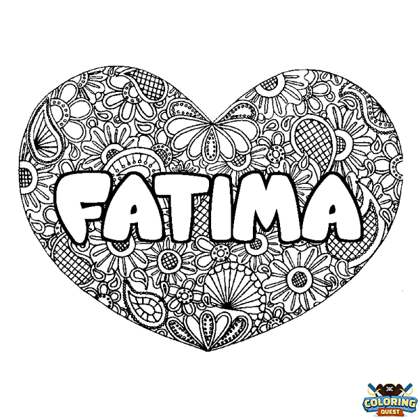 Coloring page first name FATIMA - Heart mandala background
