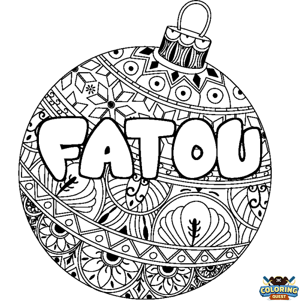 Coloring page first name FATOU - Christmas tree bulb background