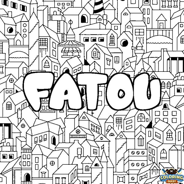 Coloring page first name FATOU - City background