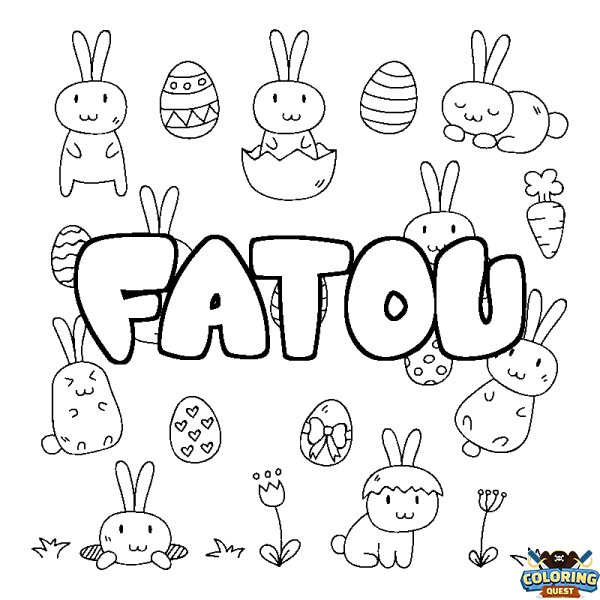 Coloring page first name FATOU - Easter background