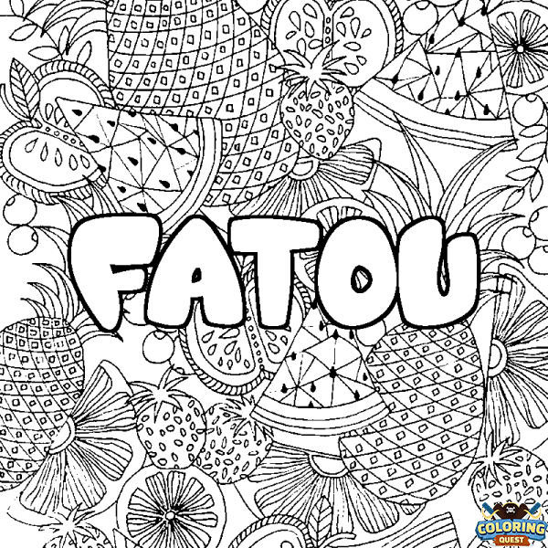 Coloring page first name FATOU - Fruits mandala background