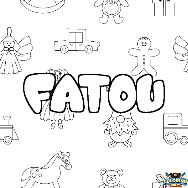 Coloring page first name FATOU - Toys background