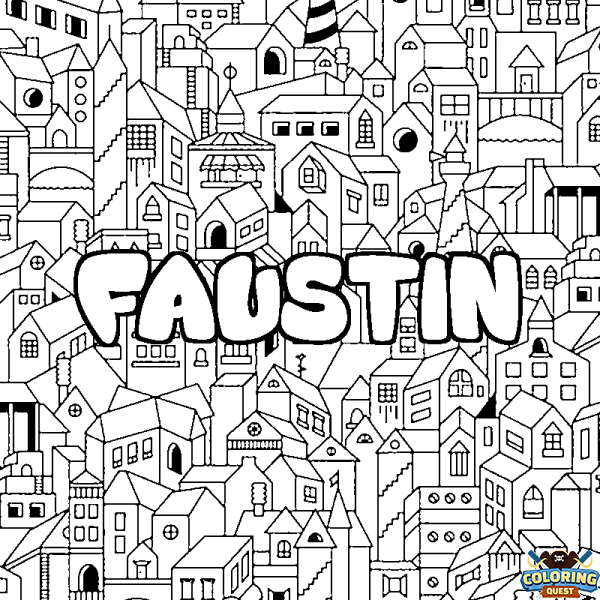 Coloring page first name FAUSTIN - City background