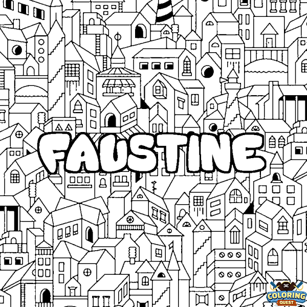 Coloring page first name FAUSTINE - City background
