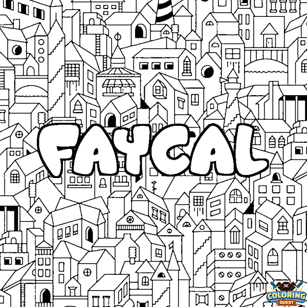 Coloring page first name FAYCAL - City background