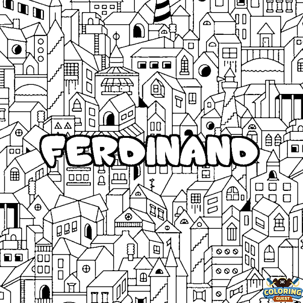 Coloring page first name FERDINAND - City background