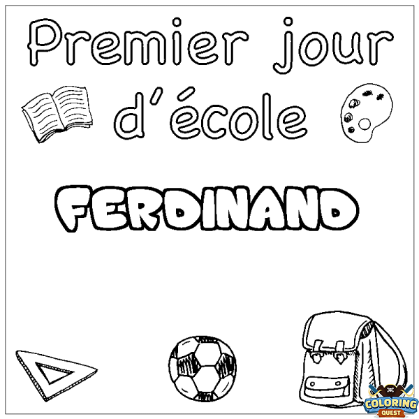 Coloring page first name FERDINAND - School First day background