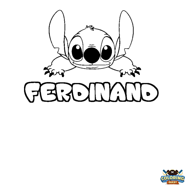 Coloring page first name FERDINAND - Stitch background