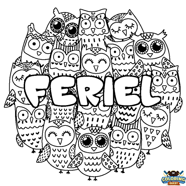 Coloring page first name FERIEL - Owls background