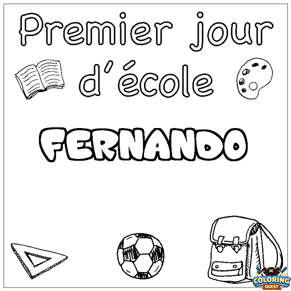 Coloring page first name FERNANDO - School First day background