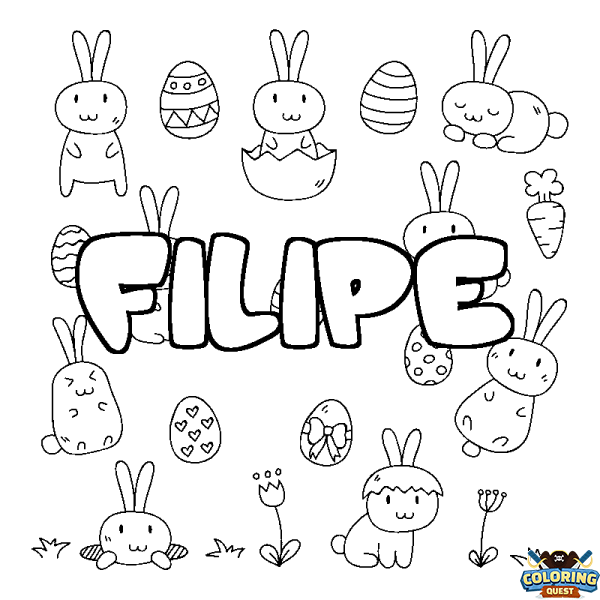 Coloring page first name FILIPE - Easter background