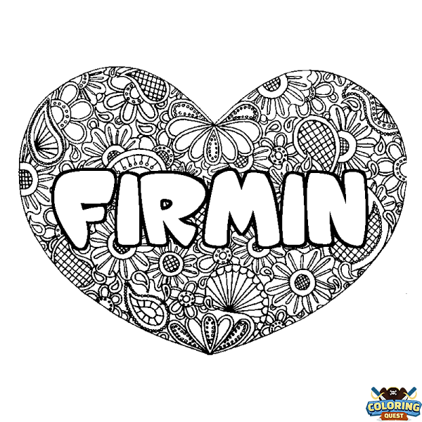 Coloring page first name FIRMIN - Heart mandala background