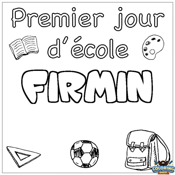 Coloring page first name FIRMIN - School First day background