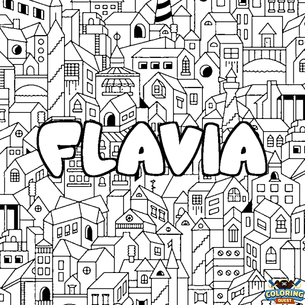Coloring page first name FLAVIA - City background