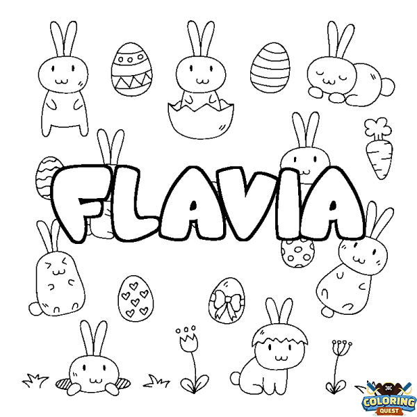 Coloring page first name FLAVIA - Easter background