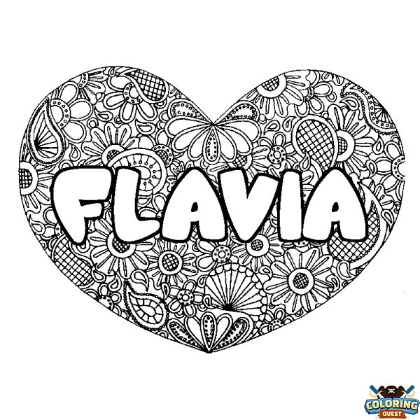 Coloring page first name FLAVIA - Heart mandala background