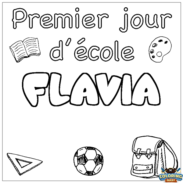 Coloring page first name FLAVIA - School First day background