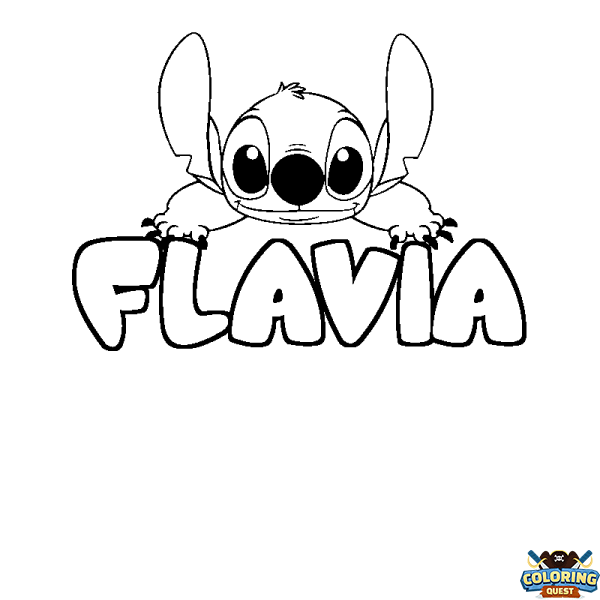 Coloring page first name FLAVIA - Stitch background