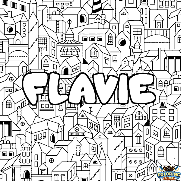 Coloring page first name FLAVIE - City background
