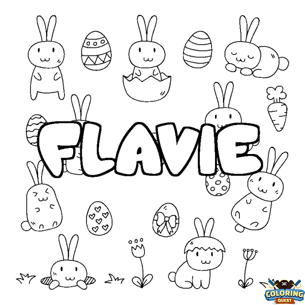 Coloring page first name FLAVIE - Easter background