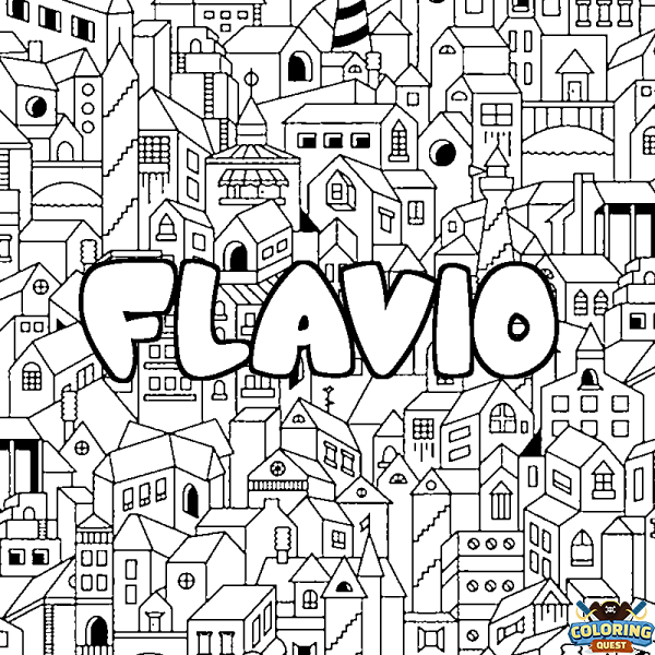 Coloring page first name FLAVIO - City background