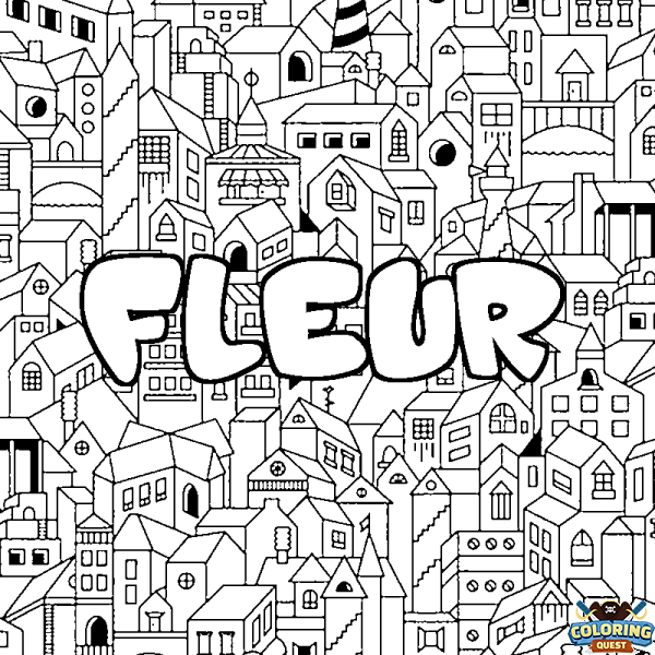 Coloring page first name FLEUR - City background