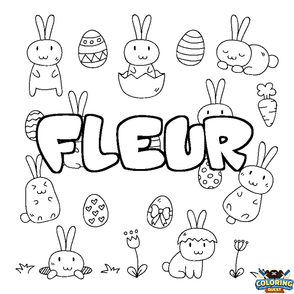 Coloring page first name FLEUR - Easter background