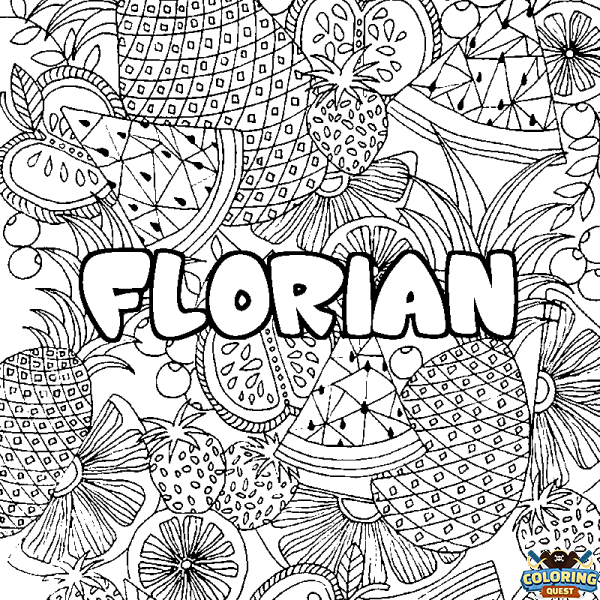 Coloring page first name FLORIAN - Fruits mandala background