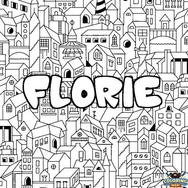 Coloring page first name FLORIE - City background