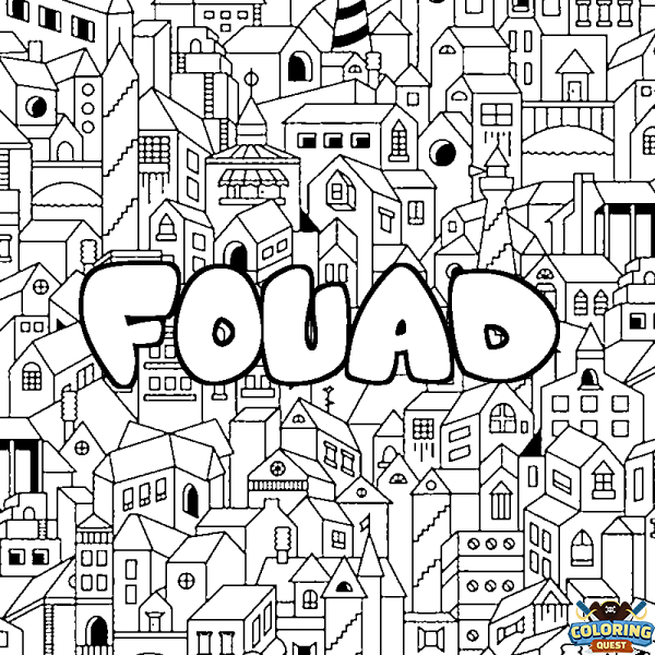 Coloring page first name FOUAD - City background