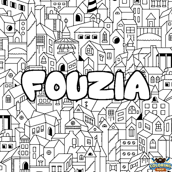 Coloring page first name FOUZIA - City background
