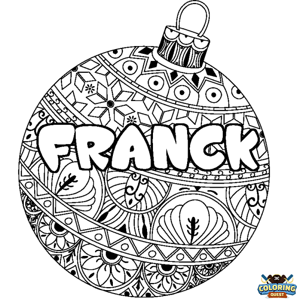 Coloring page first name FRANCK - Christmas tree bulb background