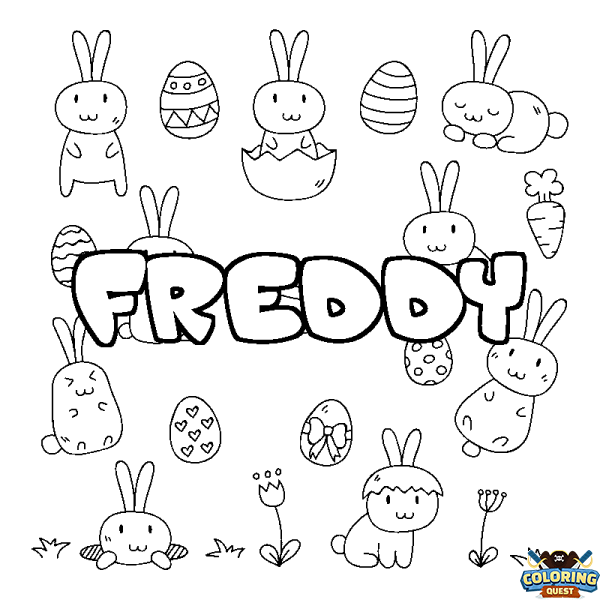 Coloring page first name FREDDY - Easter background
