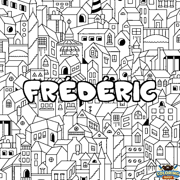 Coloring page first name FR&Eacute;D&Eacute;RIC - City background