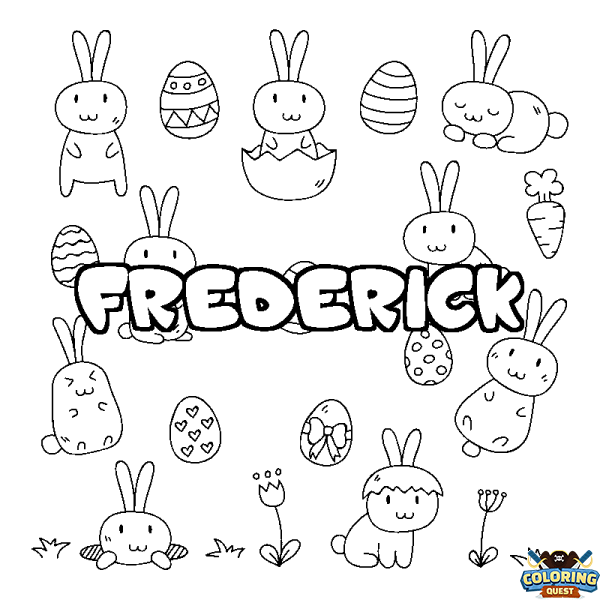 Coloring page first name FREDERICK - Easter background
