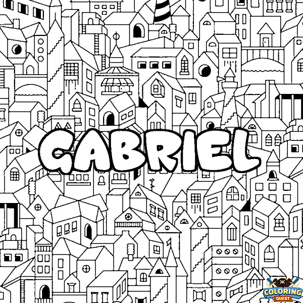 Coloring page first name GABRIEL - City background
