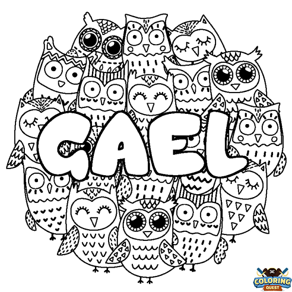 Coloring page first name GAEL - Owls background