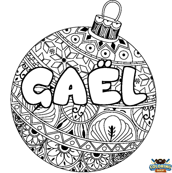 Coloring page first name GA&Euml;L - Christmas tree bulb background