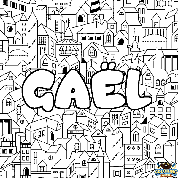 Coloring page first name GA&Euml;L - City background