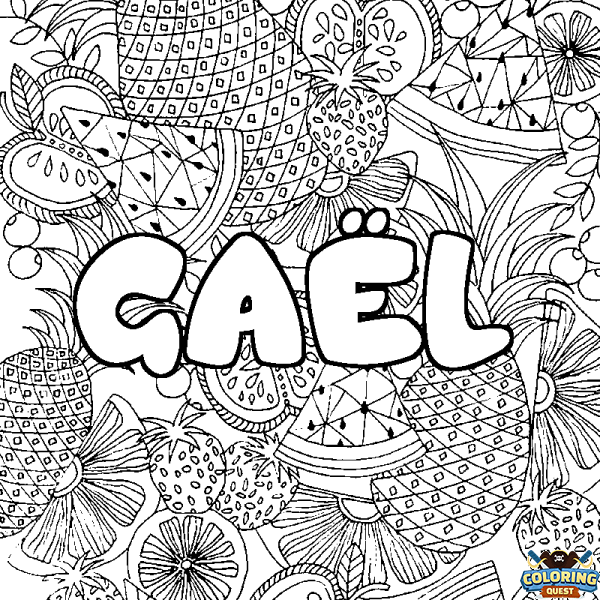 Coloring page first name GA&Euml;L - Fruits mandala background